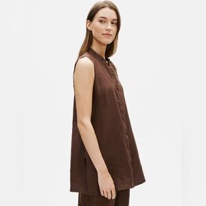 Eileen Fisher Organic Handkerchief Linen Sleeveless Shirt Medium Espresso Brown